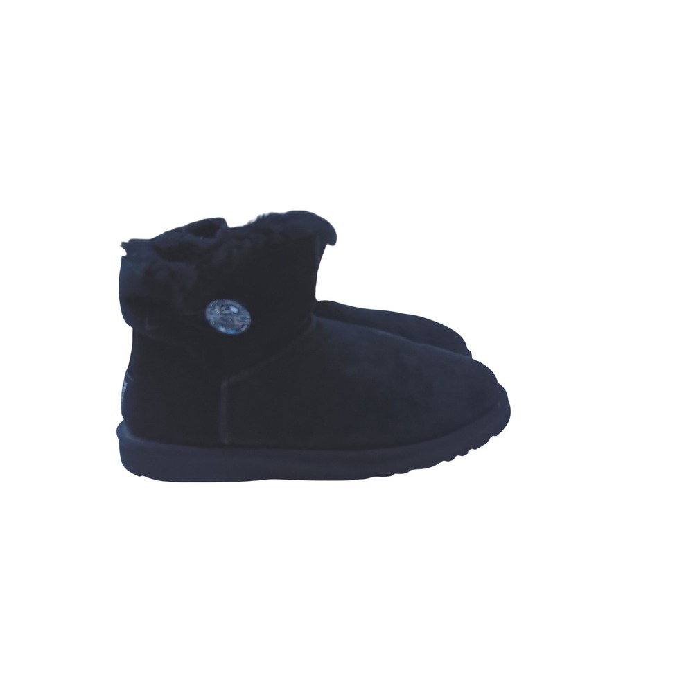 UGG Australia Mini Bailey Button Black Suede Shearling Boots 1003889 Womens 9